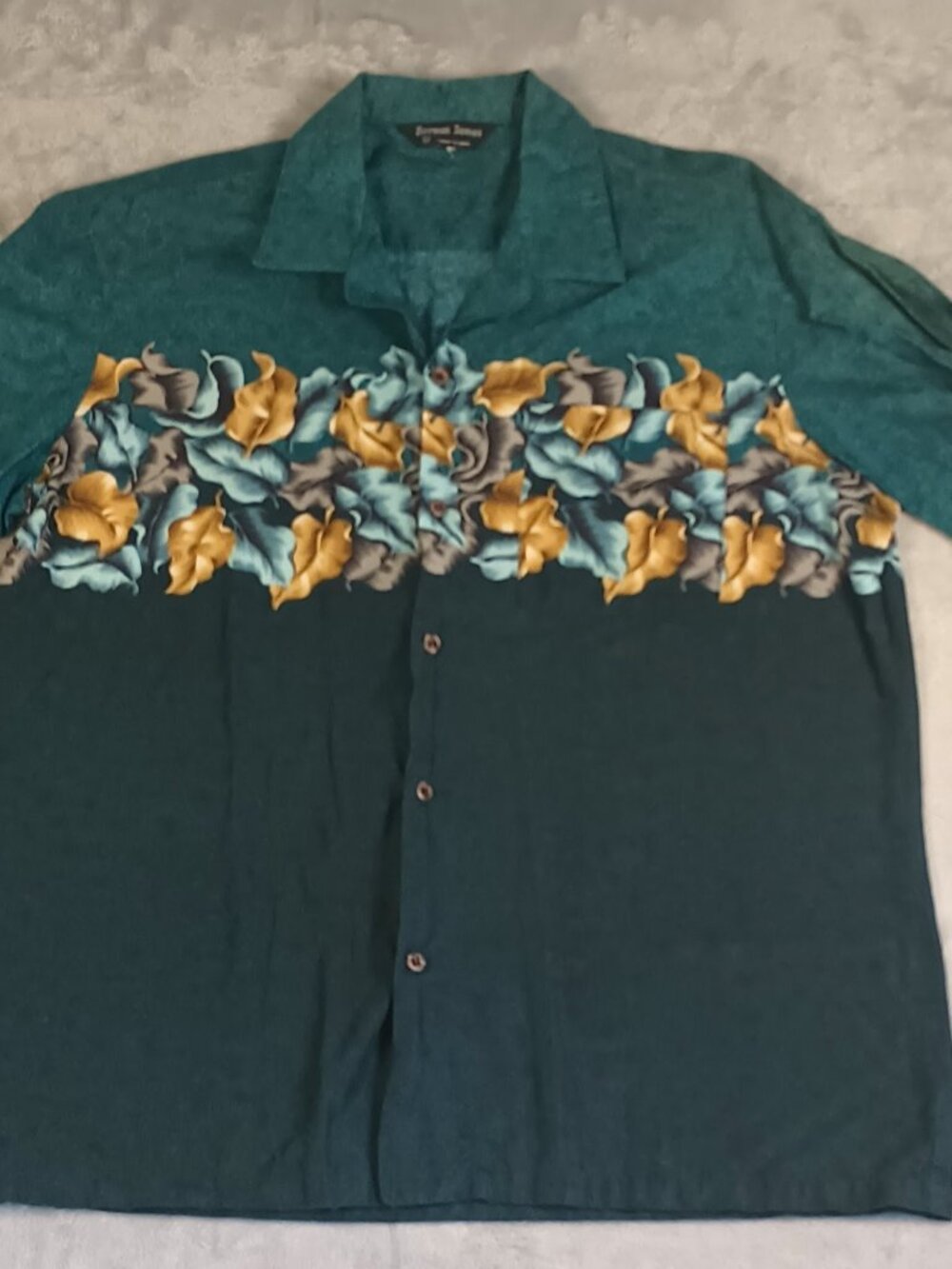 Norman James Men's Tropical Shirt Size L Teal Green Made in USA